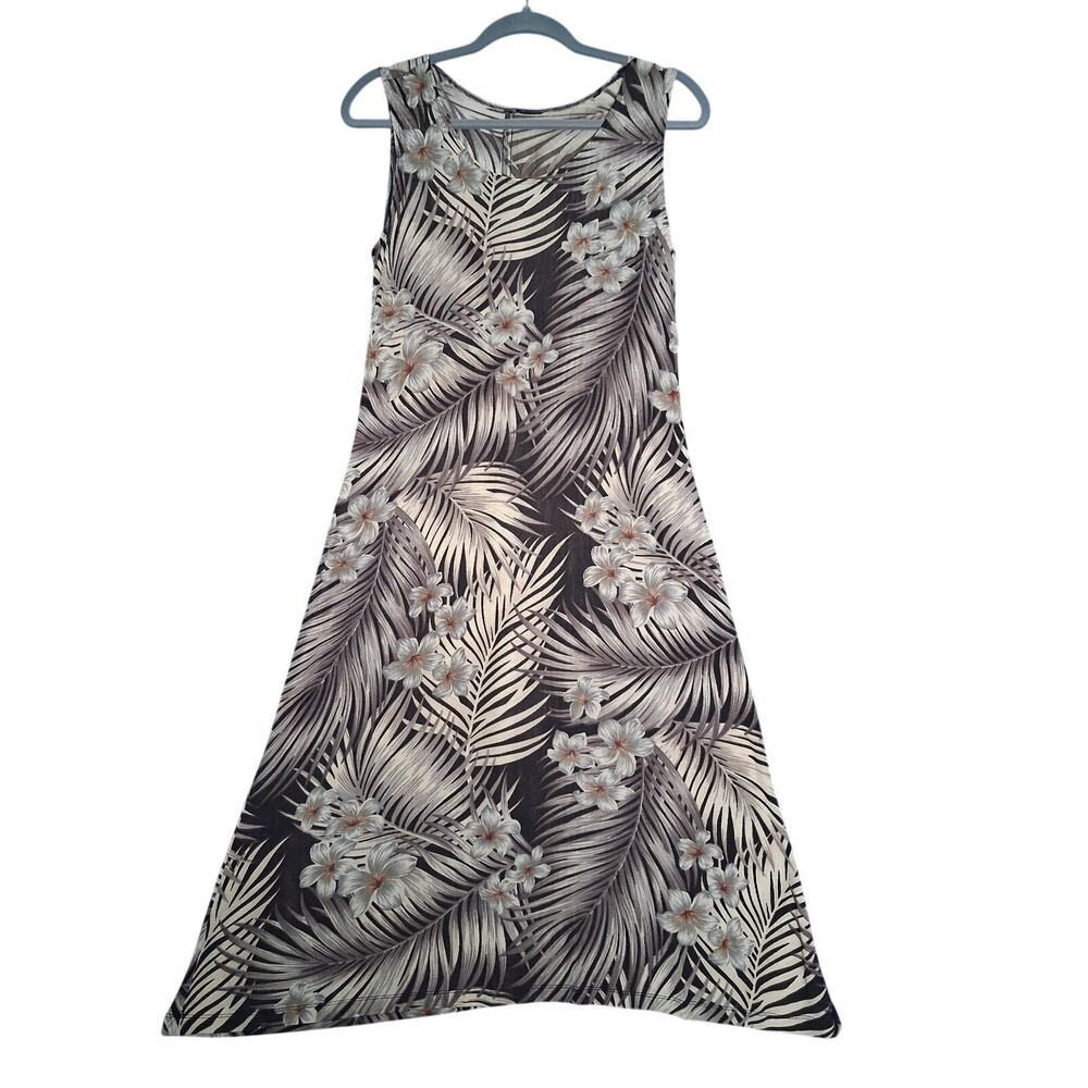 VTG 90s Amanda Paris London New York Slinky Palm Leaves Sleeveless Maxi Dress L